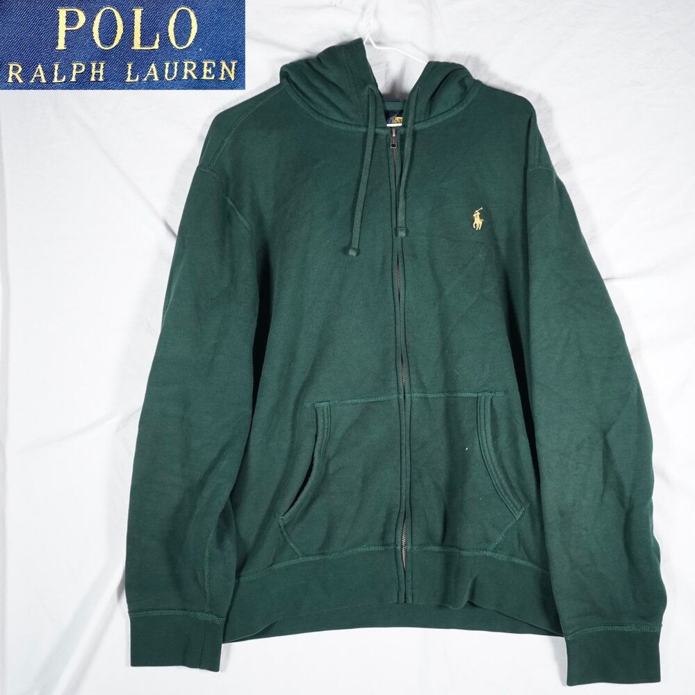 Polo Ralph Lauren Green Full Zip Hoodie Yellow Pony Talon Zipper Large